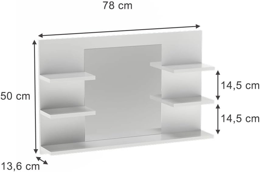 Specchio contenitore bagno Wilbur, Bianco, 78 x 50 cm con ripiani