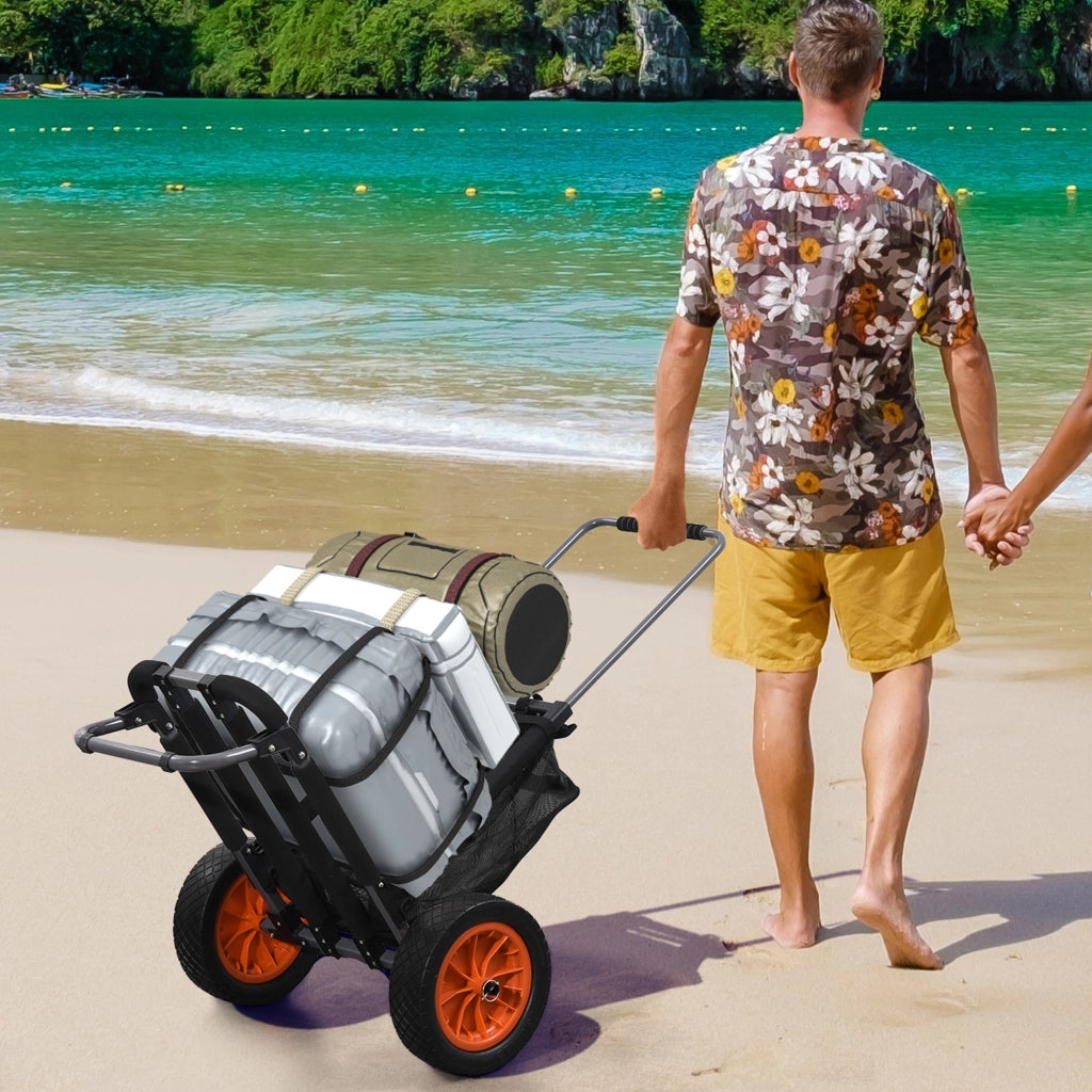 Carrello da Spiaggia Pieghevole 82x67x81 cm in Alluminio Nero