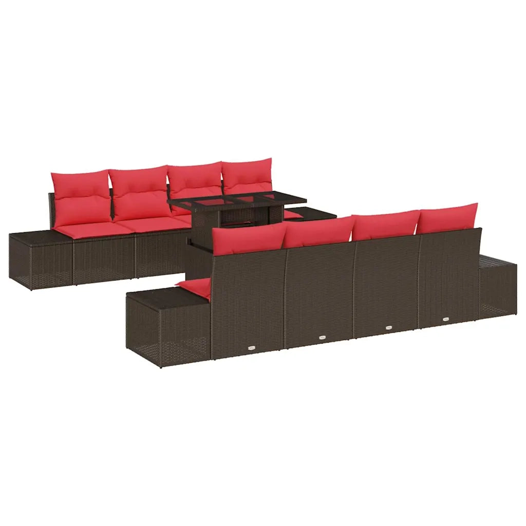 Set Divano da Giardino 7 pz 6-Numero di posti Marrone e Rosso 3357887
