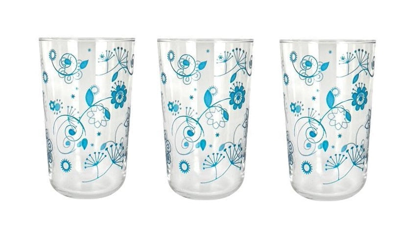 Set 3 Bicchieri da Tavola Vino Acqua Velo Flower Azzurro 400 cc Cerve