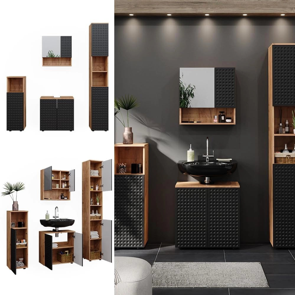 Set mobili bagno Irma, Antracite puntinato, 4 pezzi, con colonna