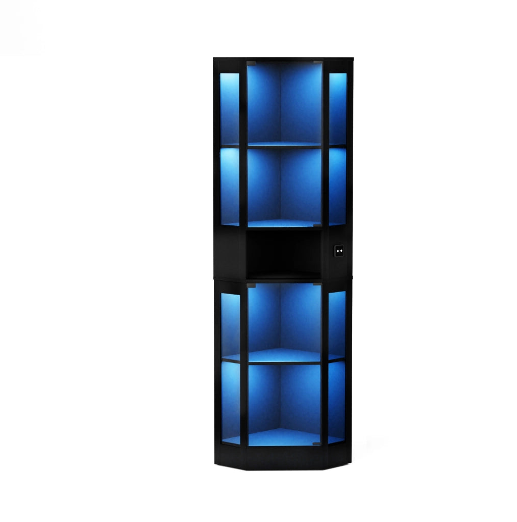 Vetrina in vetro nera con LED a 3 colori e sensore