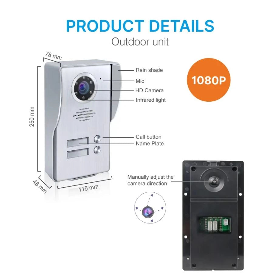 Kit Videocitofono Bifamiliare 2 Monitor 7 Pollici WiFi 2 Bussate Gestibile da app Tuya SmartLife