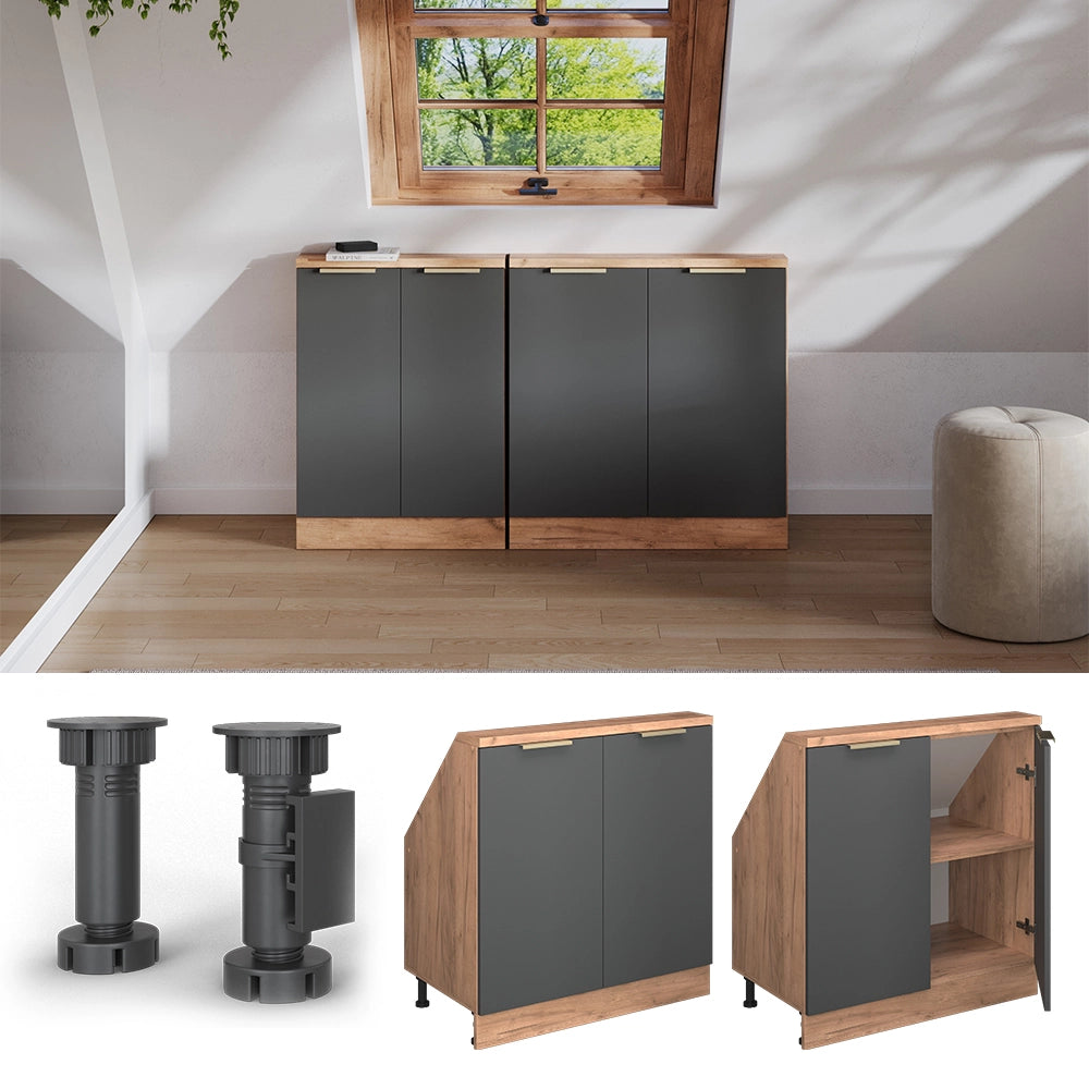 Mobile cucina sottotetto R-Line Antracite-oro/Rovere dorato 80 cm con 2 porte Vicco