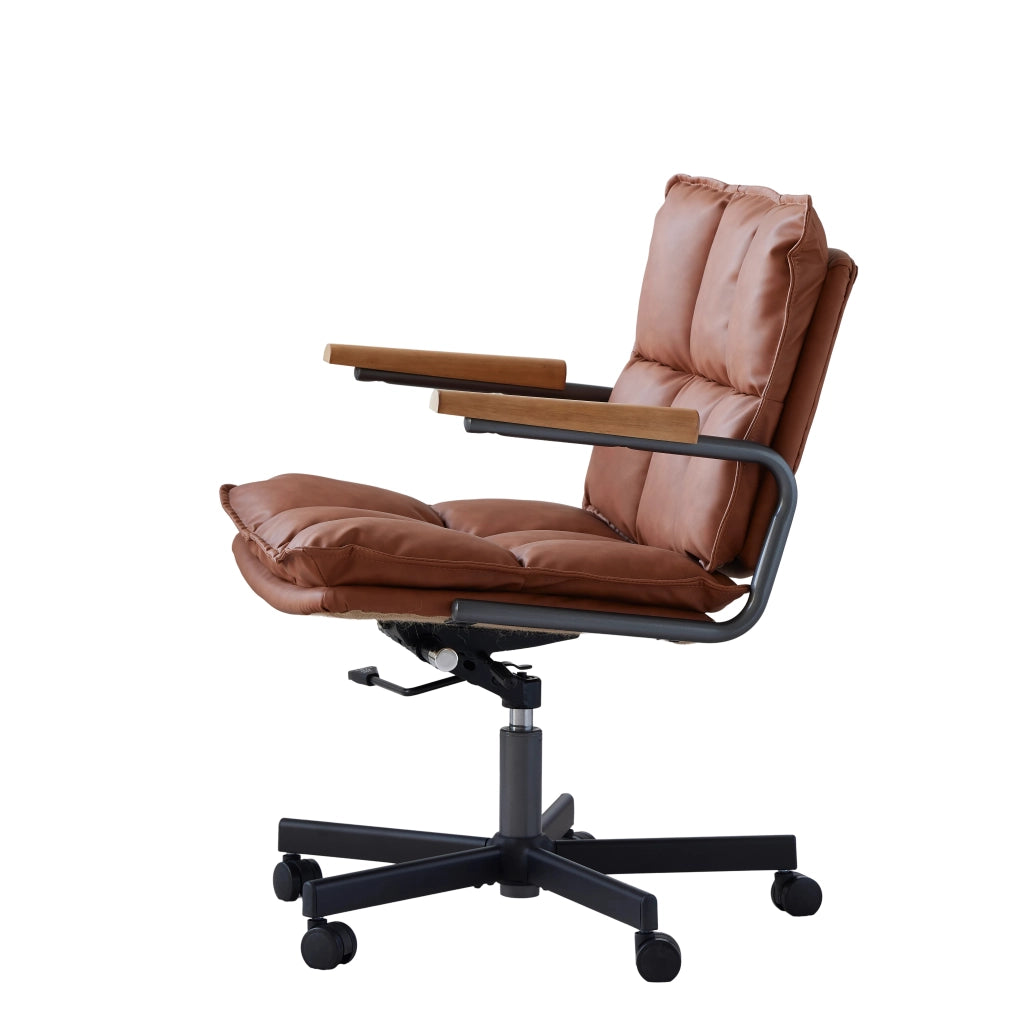 Sedia da Ufficio Ergonomica in Similpelle Marrone con Altezza Regolabile e Rotazione 360°