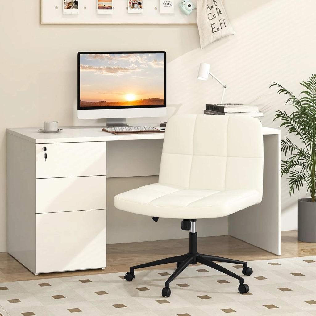 Sedia da ufficio con ruote, sedia girevole rivestita, 70 x 70 x 79-87 cm, altezza regolabile e sollevamento a gas, meccanismo di bilanciamento, per ufficio, soggiorno