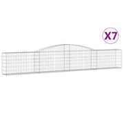 Cestini gabbioni recinzione a gabbia muro di contenimento ad arco 7 pezzi 400 x 30 x 60/80 cm ferro zincato argento 02_0041130