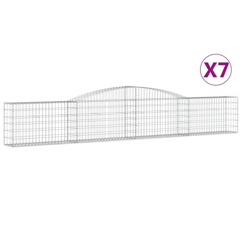 Cestini gabbioni recinzione a gabbia muro di contenimento ad arco 7 pezzi 400 x 30 x 60/80 cm ferro zincato argento 02_0041130