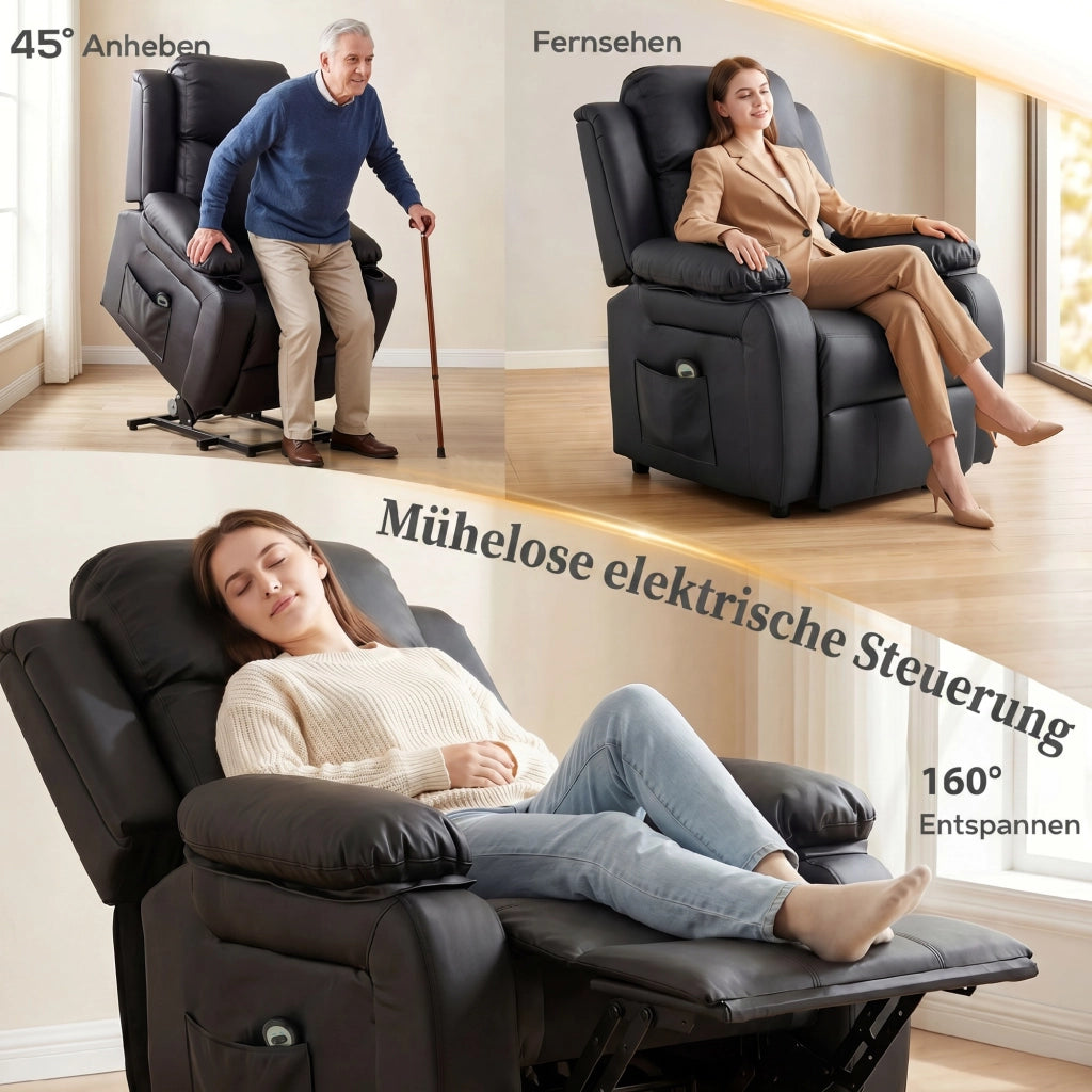 Poltrona Reclinabile Elettrica Massaggiante con Tappetino e Telecomando ¨C Zephmum ¨C Nero 76x90x105cm