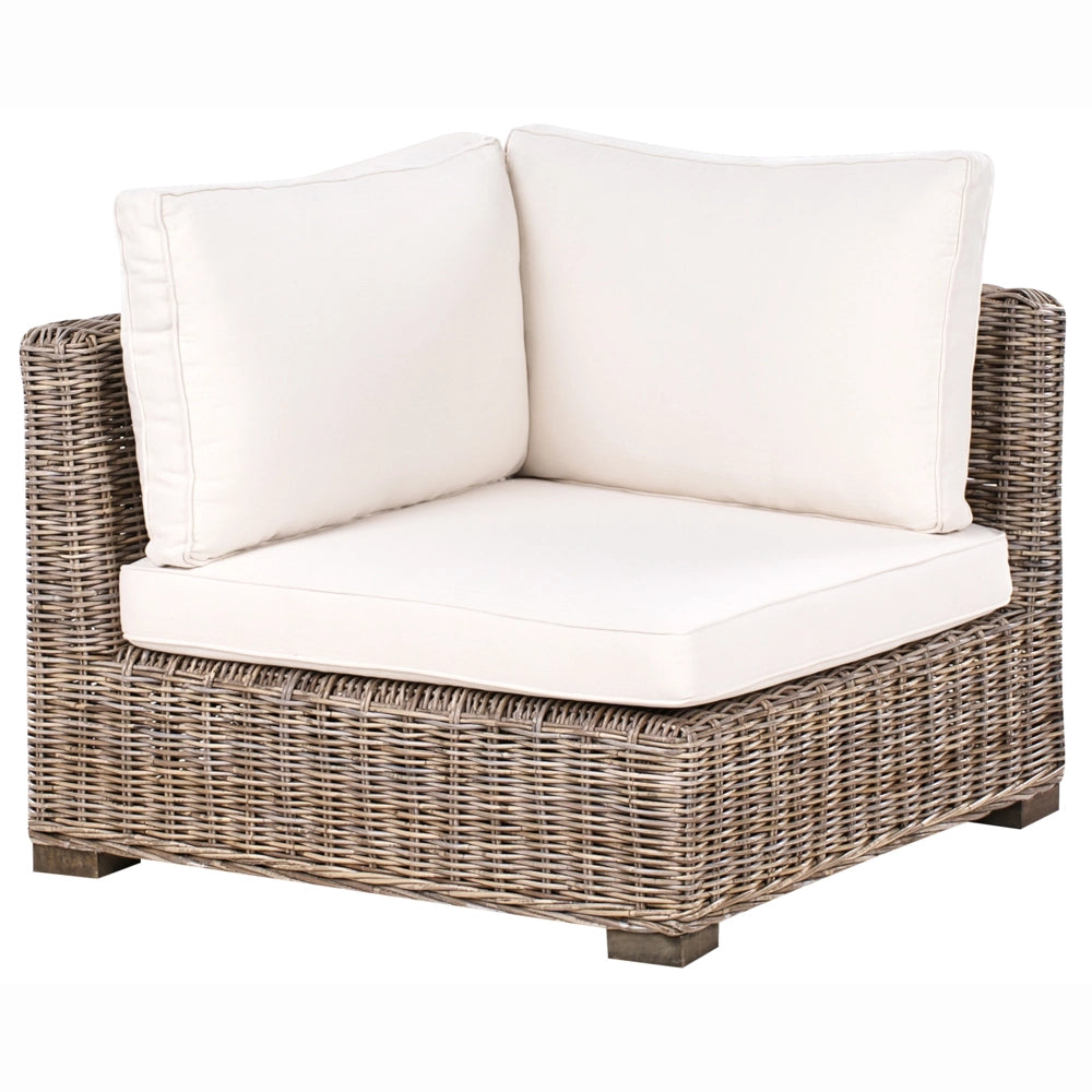 Set di divani da giardino in rattan naturale grigio a 5 posti con tavolino per ottomano e cuscini