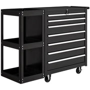 Carrello Portautensili 96x33,5x75 cm con 7 Cassetti Mensola Laterale Staccabile Ruote Capacità 120kg in Acciaio Nero