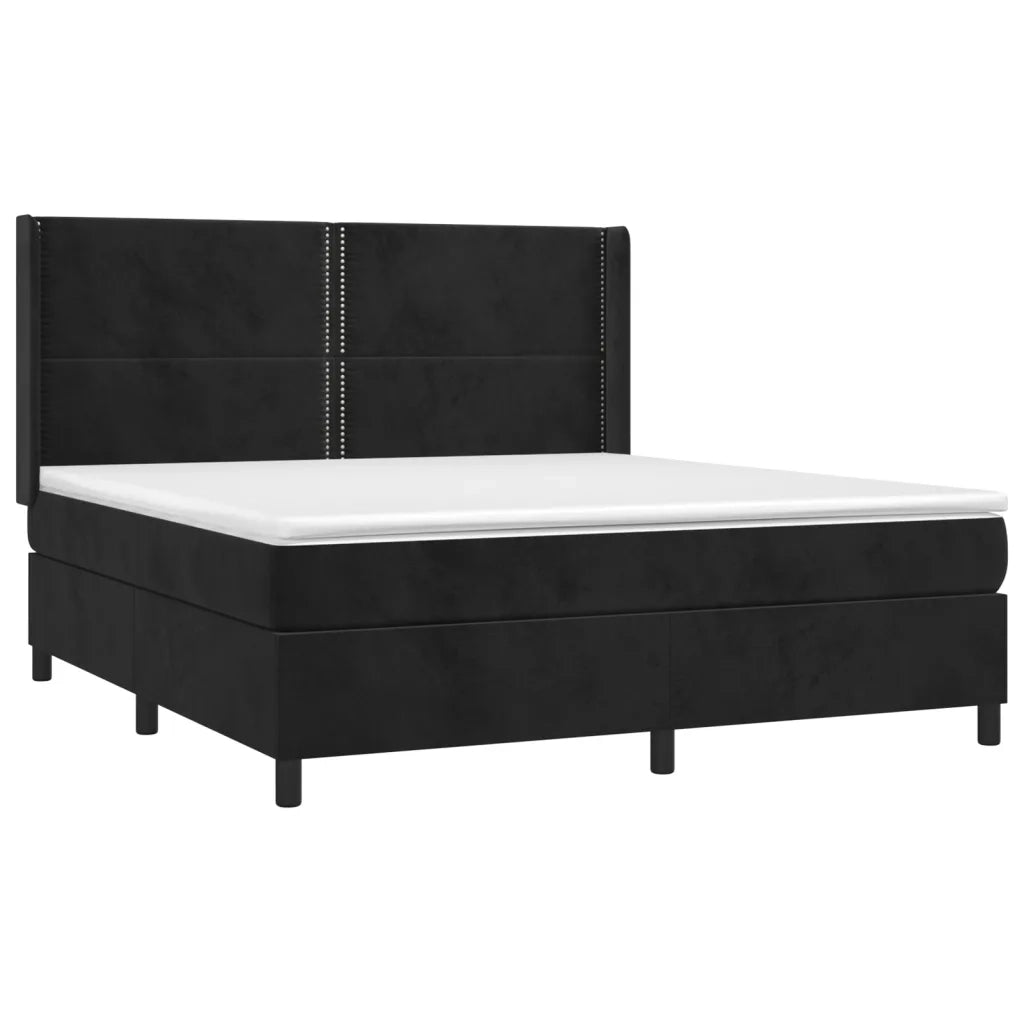 Letto a Molle con Materasso e LED Nero 160x200 cm in Velluto