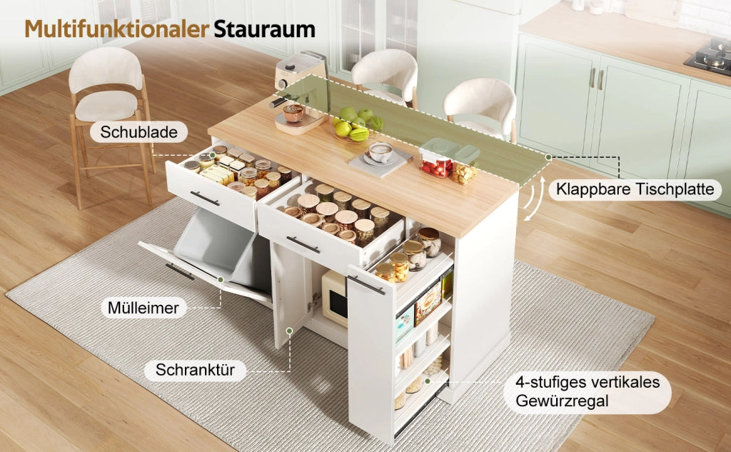 Isola Cucina su Ruote con Piano Ribaltabile e Cassetti ¨C MINIMAL ¨C 120x45x93 cm