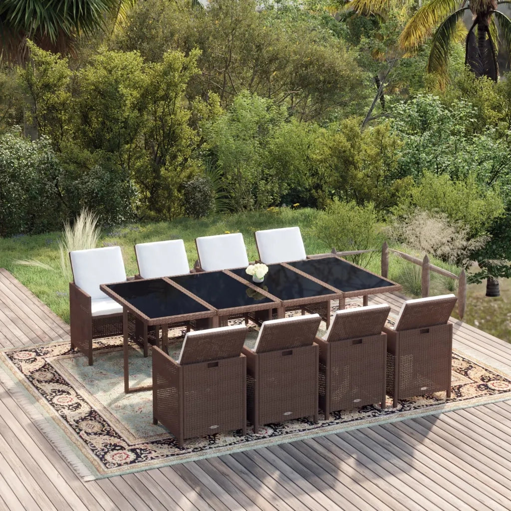 Set Divani da Giardino 9 pz con Cuscini in Polyrattan Marrone 3095566
