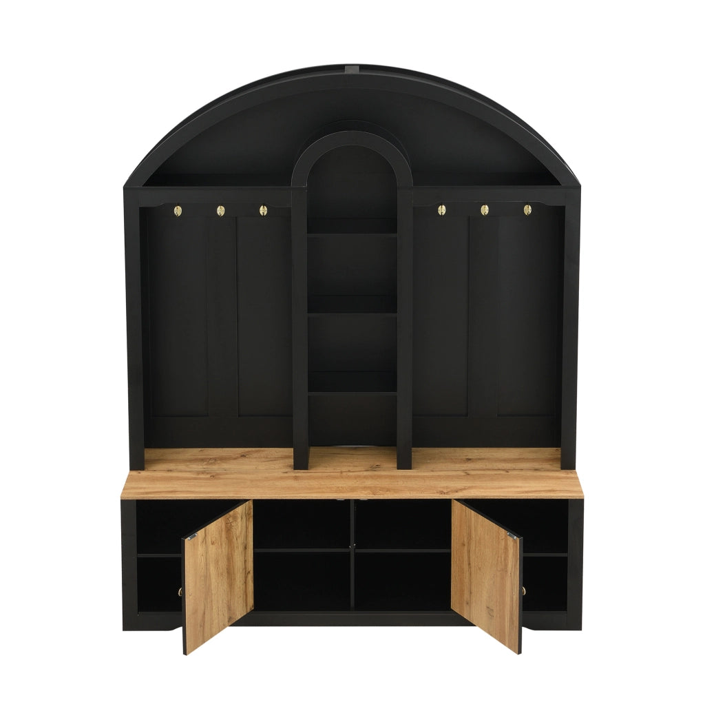 Garderobiera con 3 ripiani aperti; 2 ante e ganci; 150x40x195 cm; MDF; nera