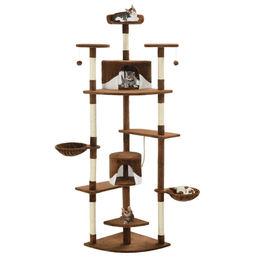 Tiragraffi albero per gatti cuccia per gatti peluche in sisal 203 cm marrone e bianco 3702114