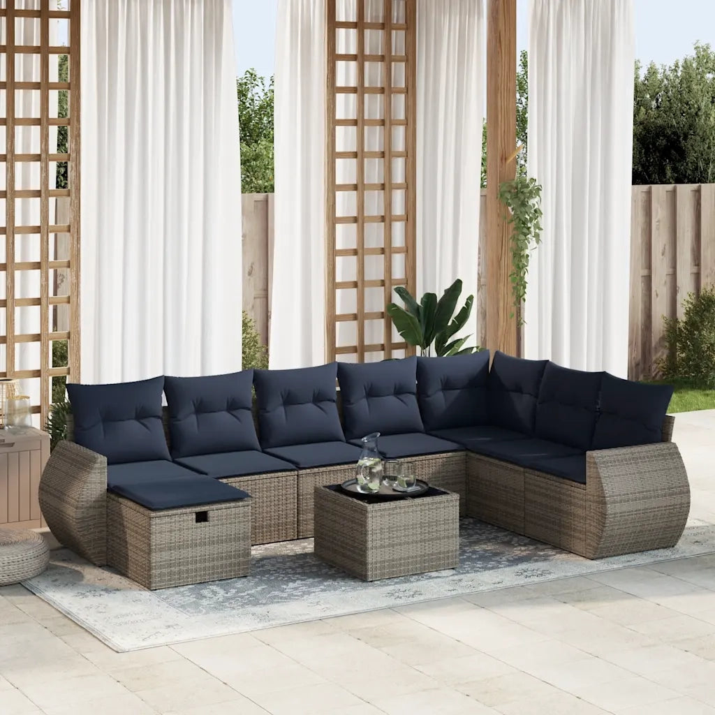 Set Divano da Giardino 9 pz con Cuscini Grigio in Polyrattan 3325647