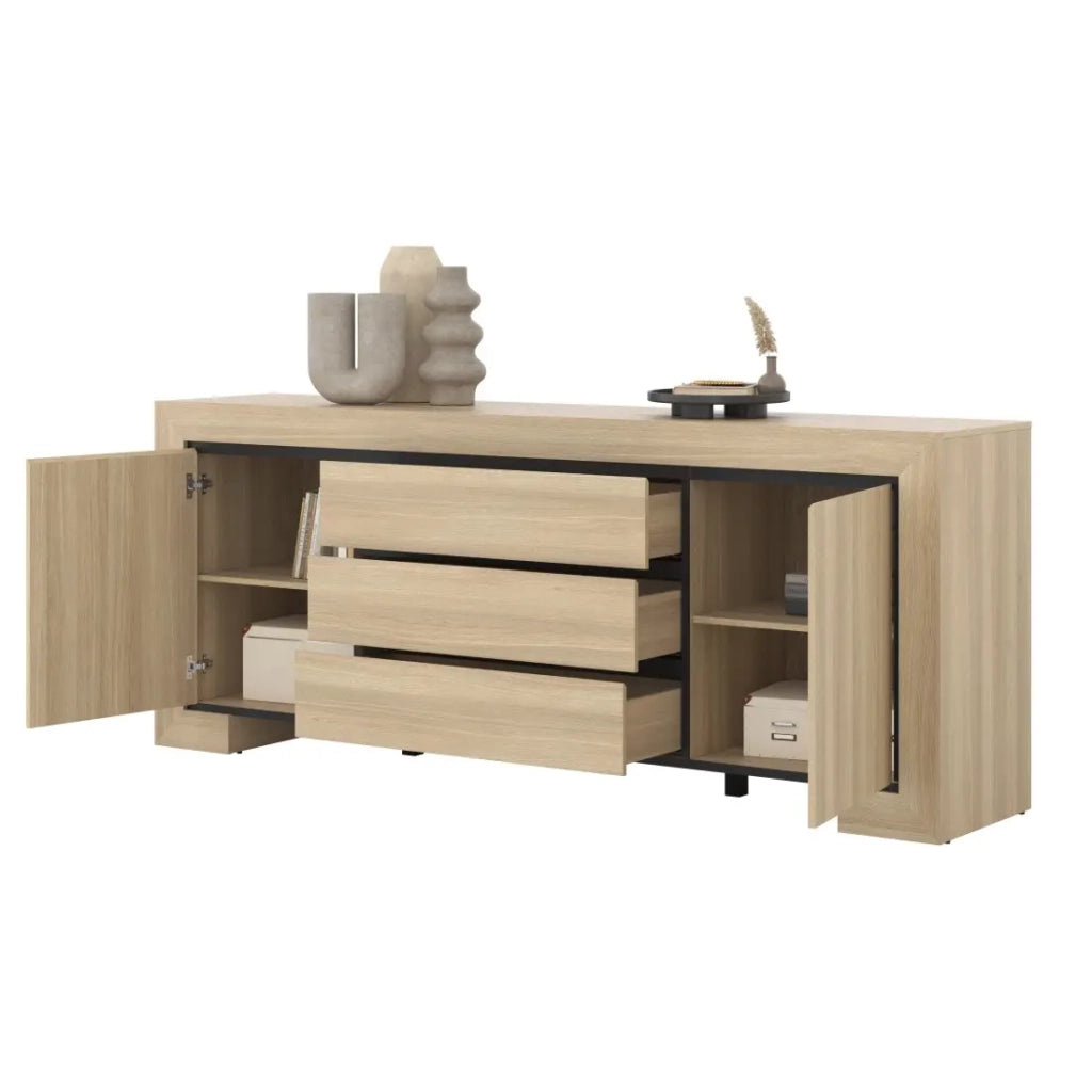 Buffet collezione COPA – 2 ante e 3 cassetti – 225x90x48 cm – Quercia elegante – Design scandinavo