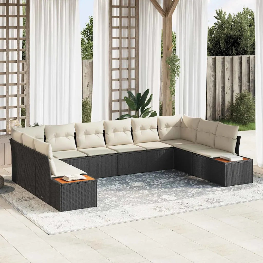 Set Divano da Giardino 10 pcs Nero e Crema Polyrattan 3356842
