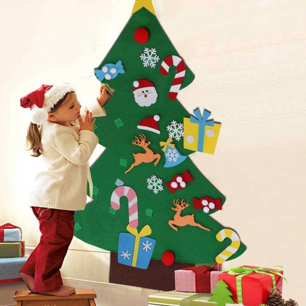 Albero di Natale per Bambini in Feltro da Parete con 26 Addobbi Natalizi 110cm