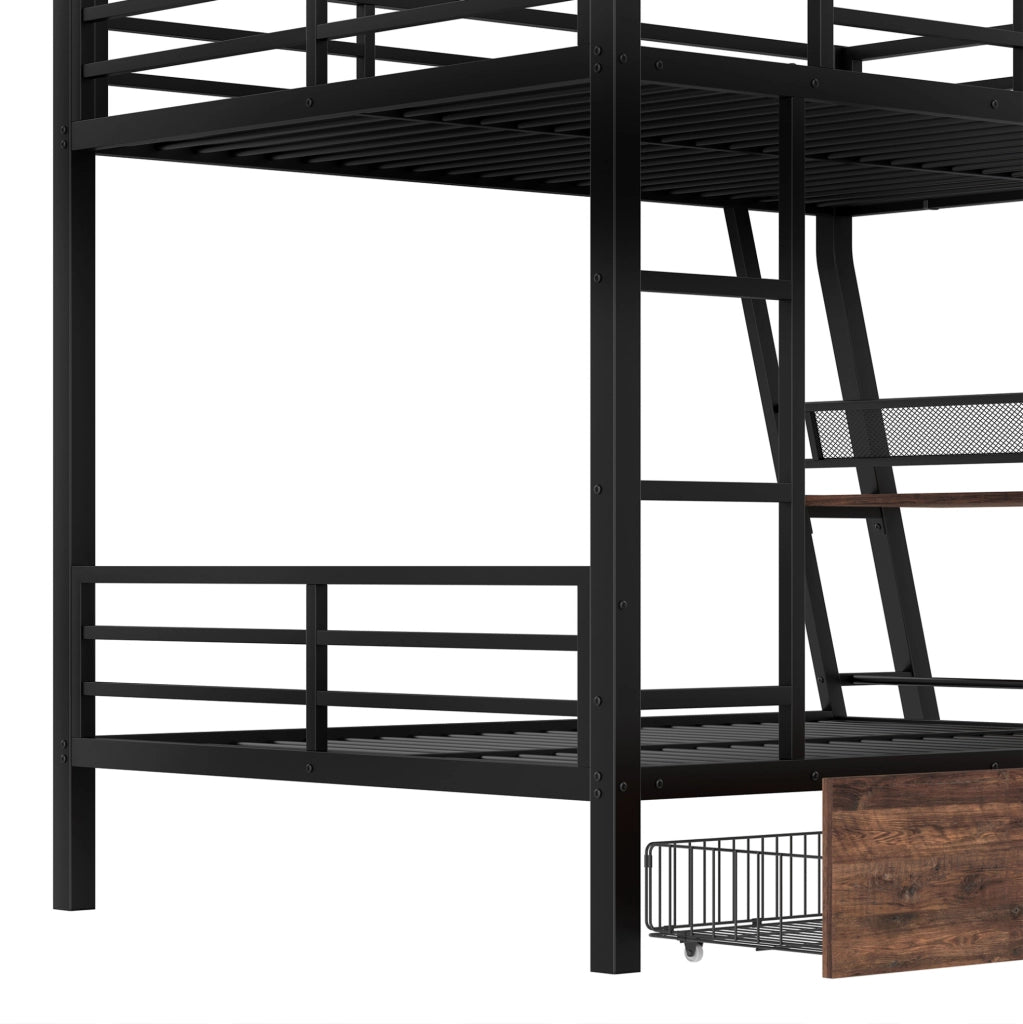 Letto a soppalco 140x200 cm in metallo e MDF; con scrivania; LED; cassetti; nero