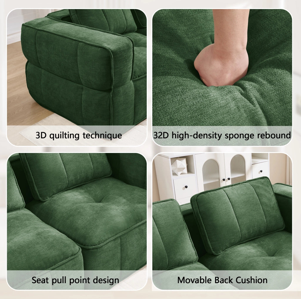 Divano modulare ULEVR 344x93x67 cm senza struttura, schiuma 32D e base antiscivolo, verde