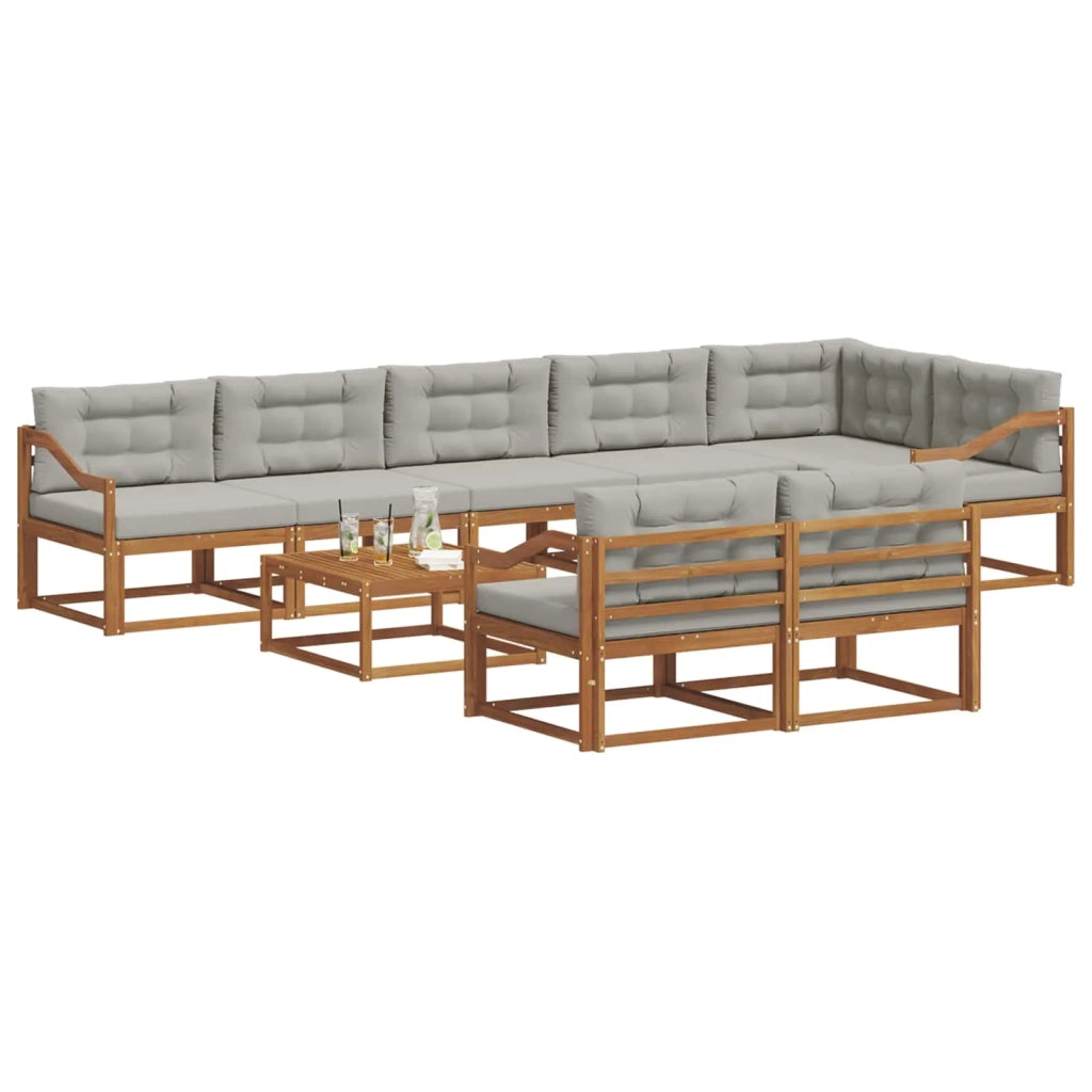 Set di divani da esterno 9 pcs Naturale e Grigio Chiaro