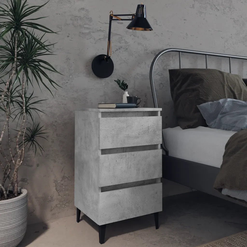 Comodino con Gambe in Metallo-Tavolino da notte Grigio Cemento 40x35x69 cm