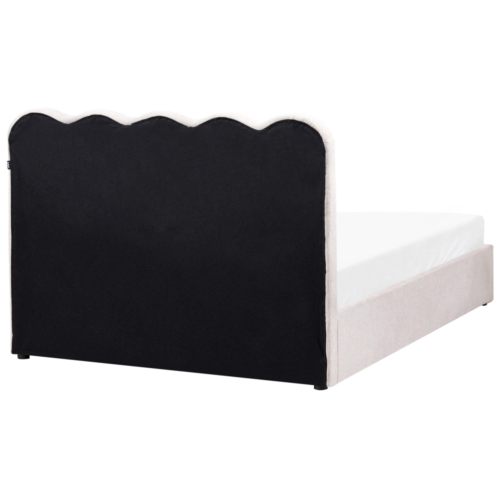 Letto in tessuto beige chiaro 140 x 200 cm contenitore elevabile con testiera e rete a doghe