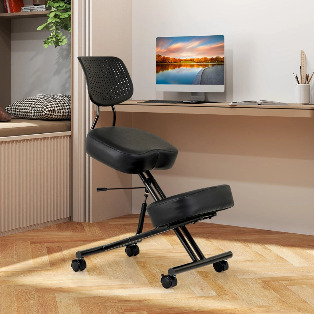 Sedia ergonomica con supporto lombare per inginocchiarsi-Sgabello correttore con ruote universali bloccabili Nero