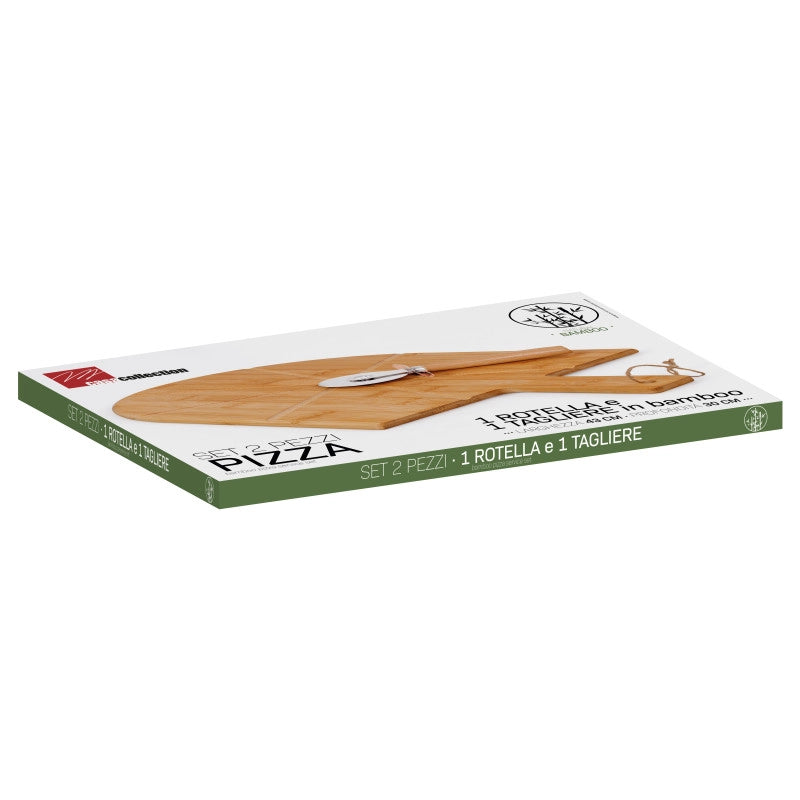 Set di 6 confezioni 2pz Tagliere Pizza In Bamboo 43*30 Con Rotella Tagliapizza