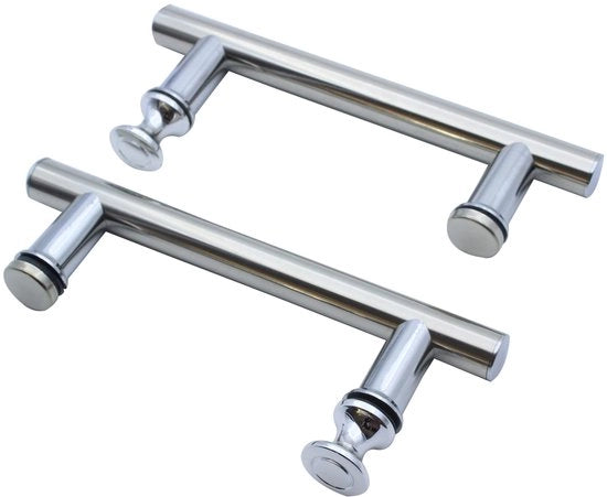 Maniglia di doccia in acciaio inossidabile - Maniglia di doccia a manovella con maniglia - 2-Pack - Pulsante rotondo - Adatto per spessori di vetro 4-12mm - Distanza tra fori 125mm - Maniglia di doccia per vetro