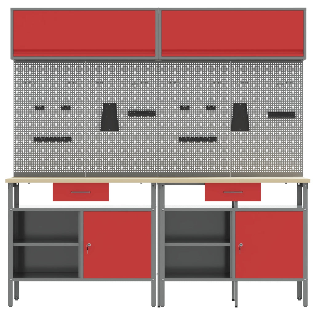 Set da Lavoro in Acciaio Rosso da 8 Pezzi