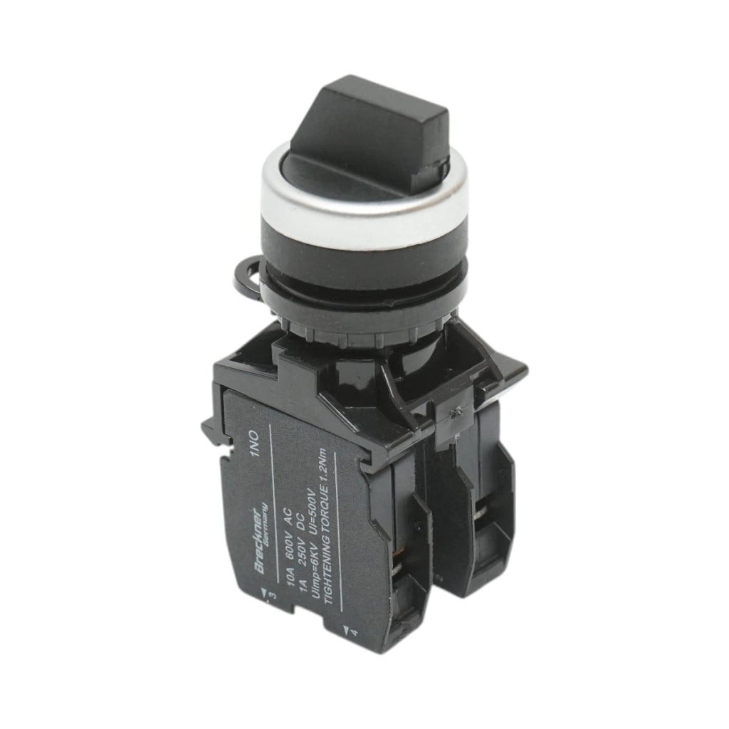 Selettore nero a 2 posizioni 1NO+1NC, 10A/600V AC, 1A/250V DC LA42 Breckner Germany