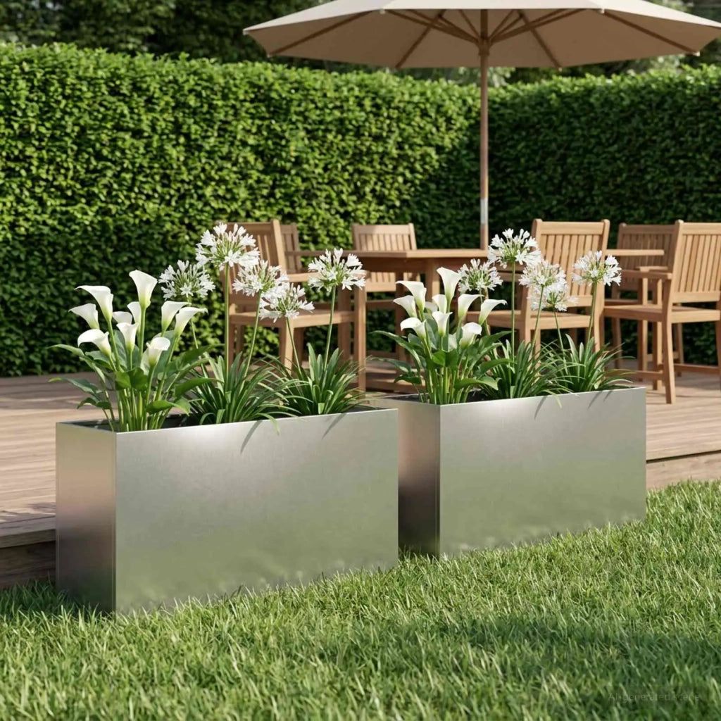 Vaso da giardino 2 pz Argento 100 x 30 x 40 cm Acciaio Inox 8005619