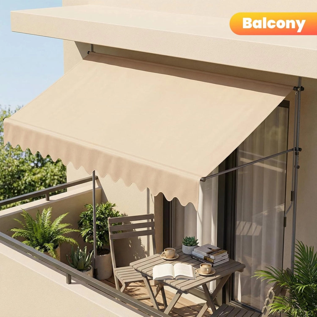 Tenda da Sole, Tenda da Balcone Avvolgibile a Barra Quadra con Manovella, Regolabile in Altezza, 300 x 120 cm, Beige