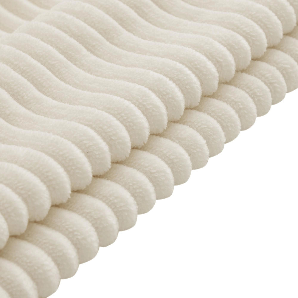 Divano 4 posti in velluto costato - Xylo - 280x146x85 cm - Beige - Con spazio di archiviazione e sgabello incluso