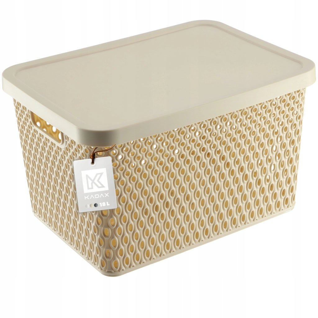Cestino KADAX con coperchio, contenitore organizer, scatola portaoggetti da 18 litri, beige
