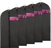 Set di contenitori per abbigliamento - Borse per la conservazione dell'abbigliamento - Protezione dell'abbigliamento - Con finestra trasparente - 5 pezzi 60x120cm - Nero