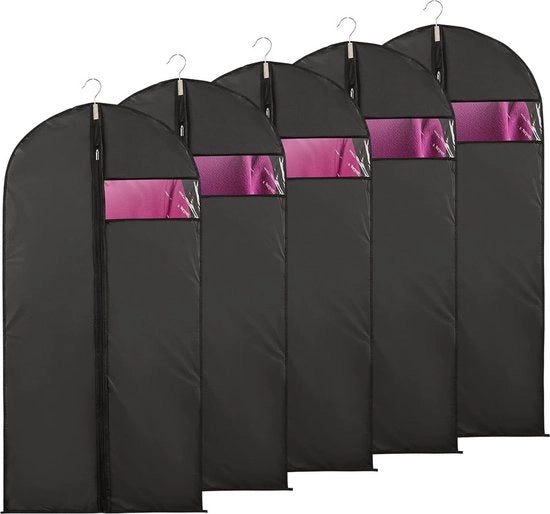 Set di contenitori per abbigliamento - Borse per la conservazione dell'abbigliamento - Protezione dell'abbigliamento - Con finestra trasparente - 5 pezzi 60x120cm - Nero