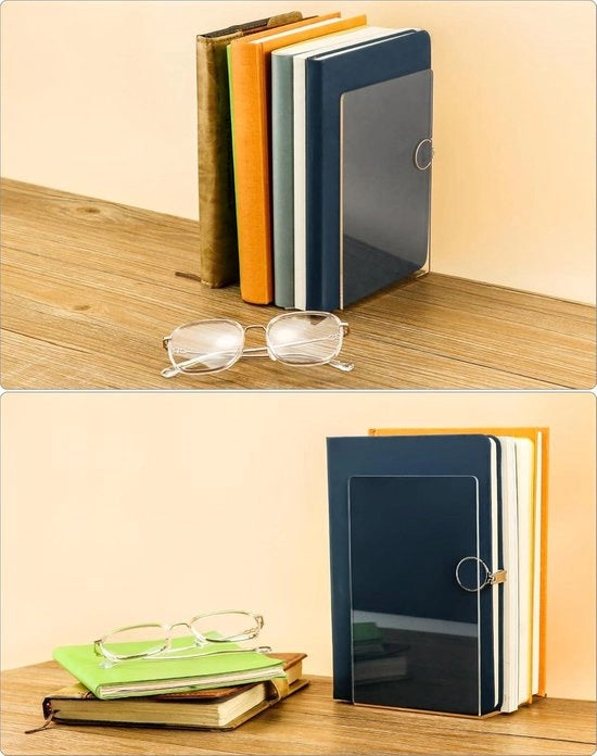 Set di 6 sostegni per libri in acrilato trasparente per librerie, uffici e scuole - Organizzatore per sostegni per libri