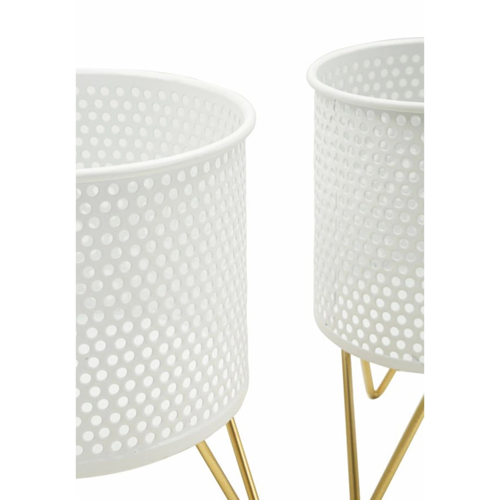 Set di 2 Vasi per Piante VKH411, Bianco, Metallo, 16x16x20 cm