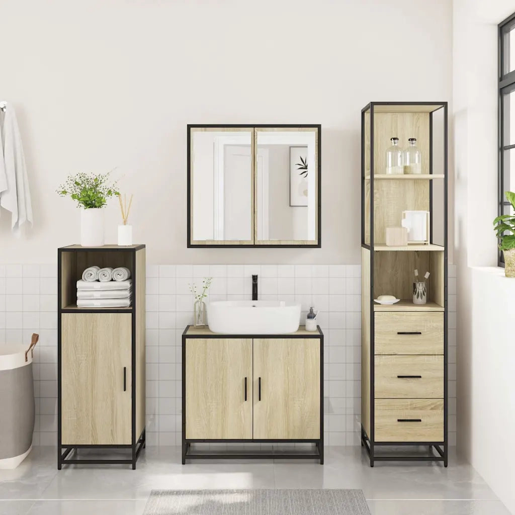 Set Mobili da Bagno 3 pz Rovere Sonoma in Legno Multistrato 3301126