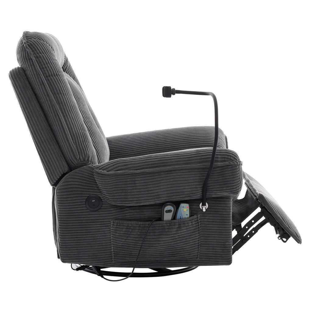 Poltrona massaggiante elettrica girevole 360° con riscaldamento; USB e supporto telefono; grigio