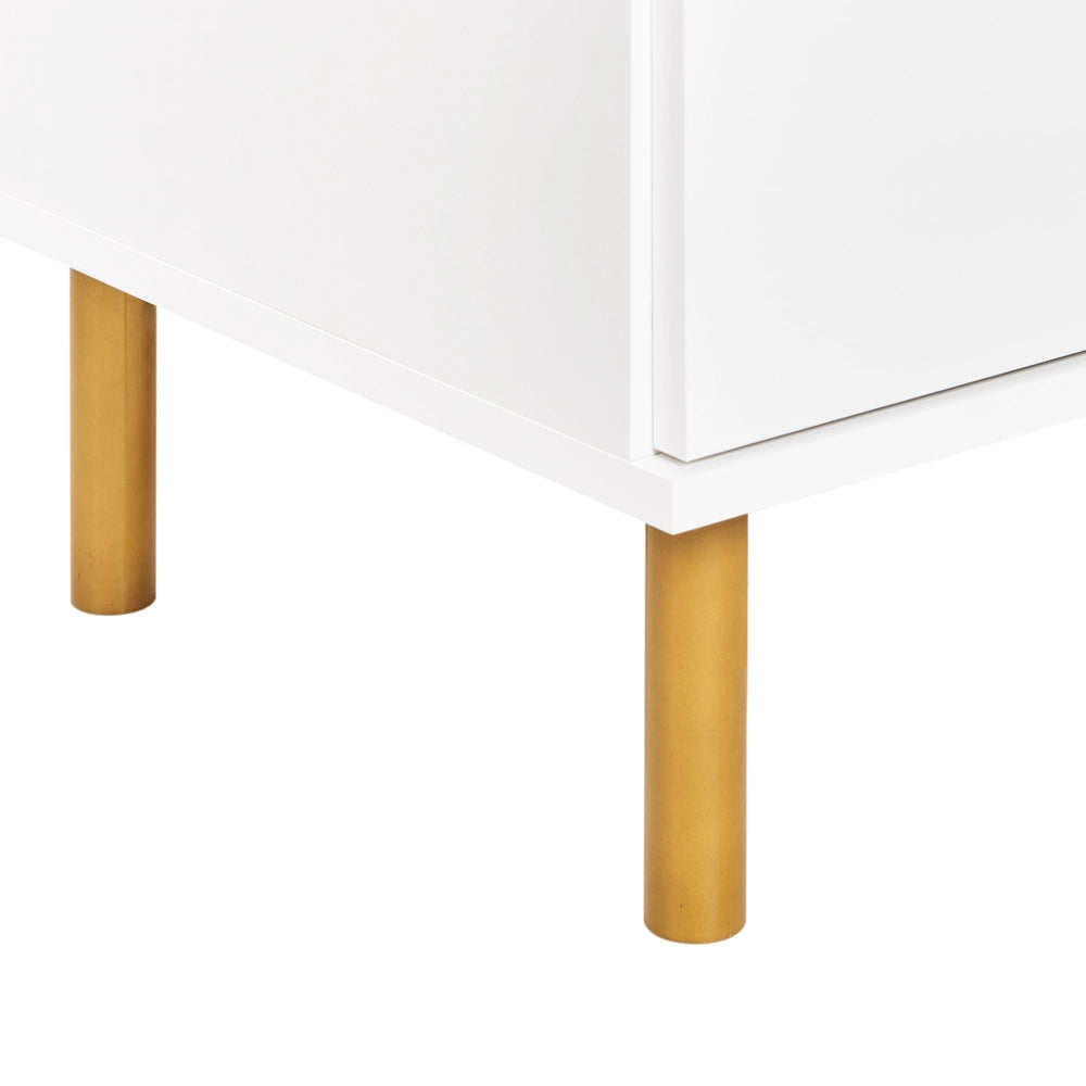 Cassettiera 6 cassetti in legno ingegnerizzato bianco con maniglie dorate gambe in legno massiccio soggiorno stile moderno contemporaneo