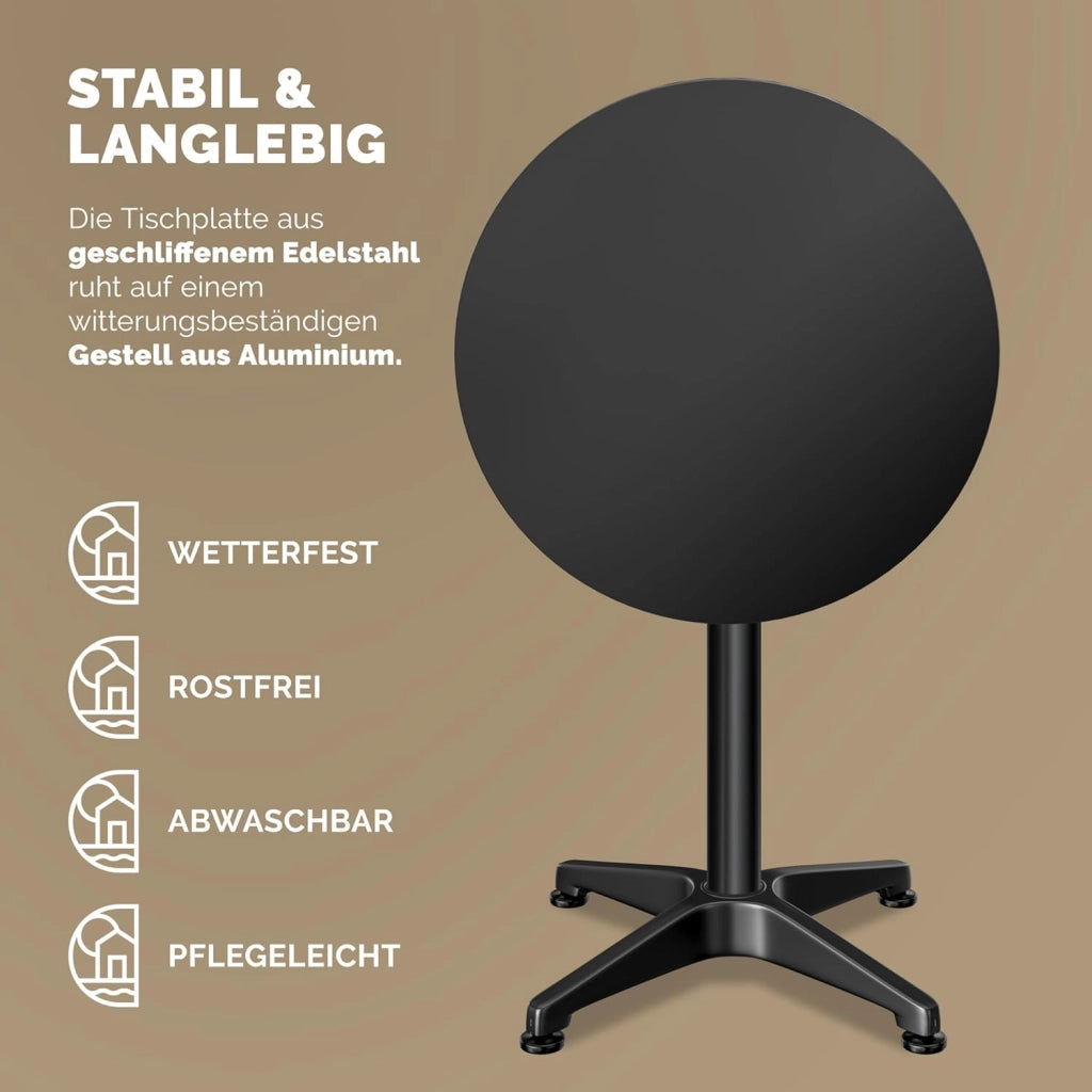 ® Tavolo da Bar 2in1 Regolabile Pieghevole 70 cm/115 cm in Alluminio Ø 60 cm Tavolino da Esterno Interno Nero