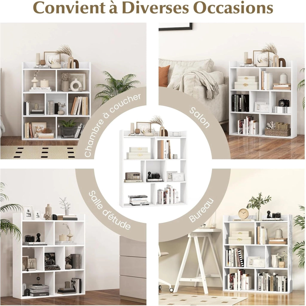 Libreria, scaffale con 7 cubi, divisorio con protezioni antiribaltamento, mensola cubo per camera da letto, ufficio, soggiorno, 80 x 20 x 90 cm (bianco)