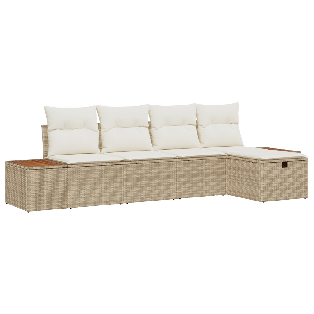 Set divano giardino a 5 pezzi con cuscini beige rattan sintetico
