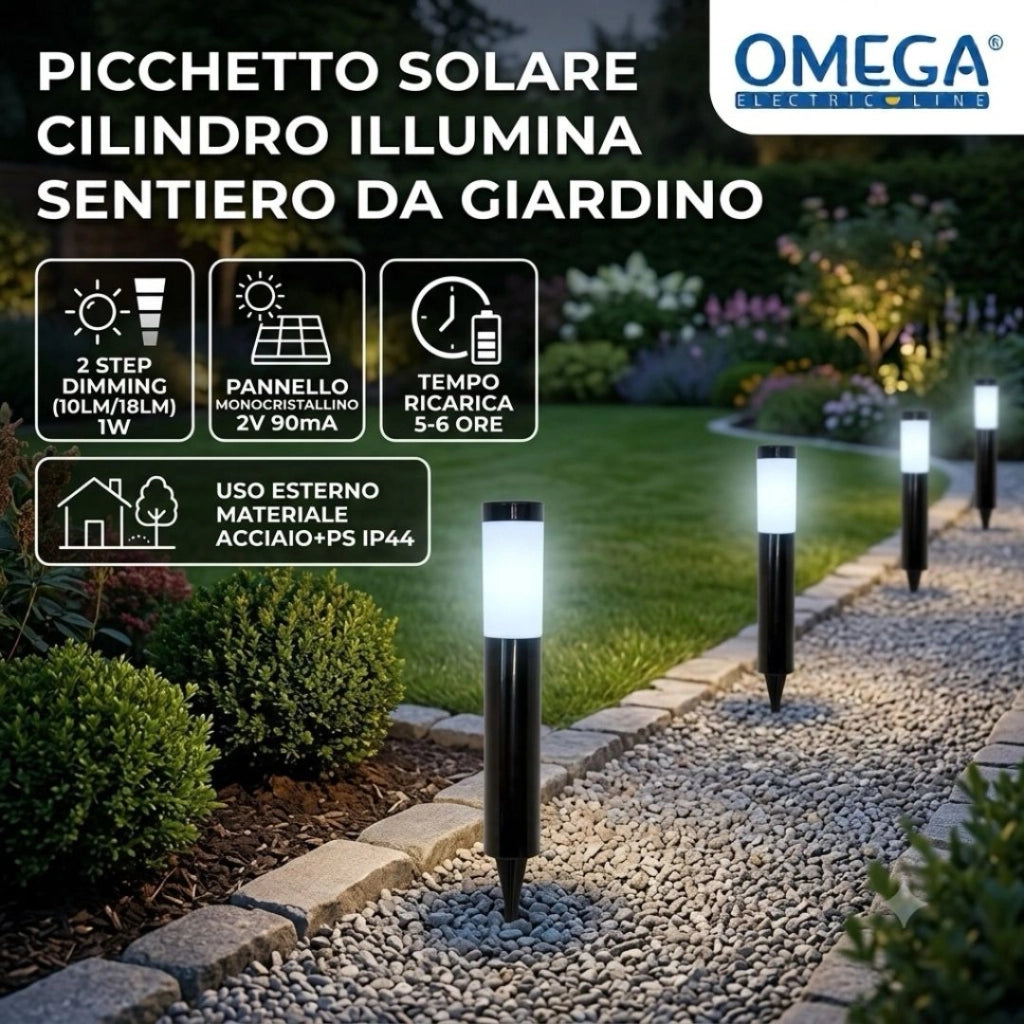 PICCHETTO SOLARE CILINDRO ILLUMINA SENTIERO DA GIARDINO