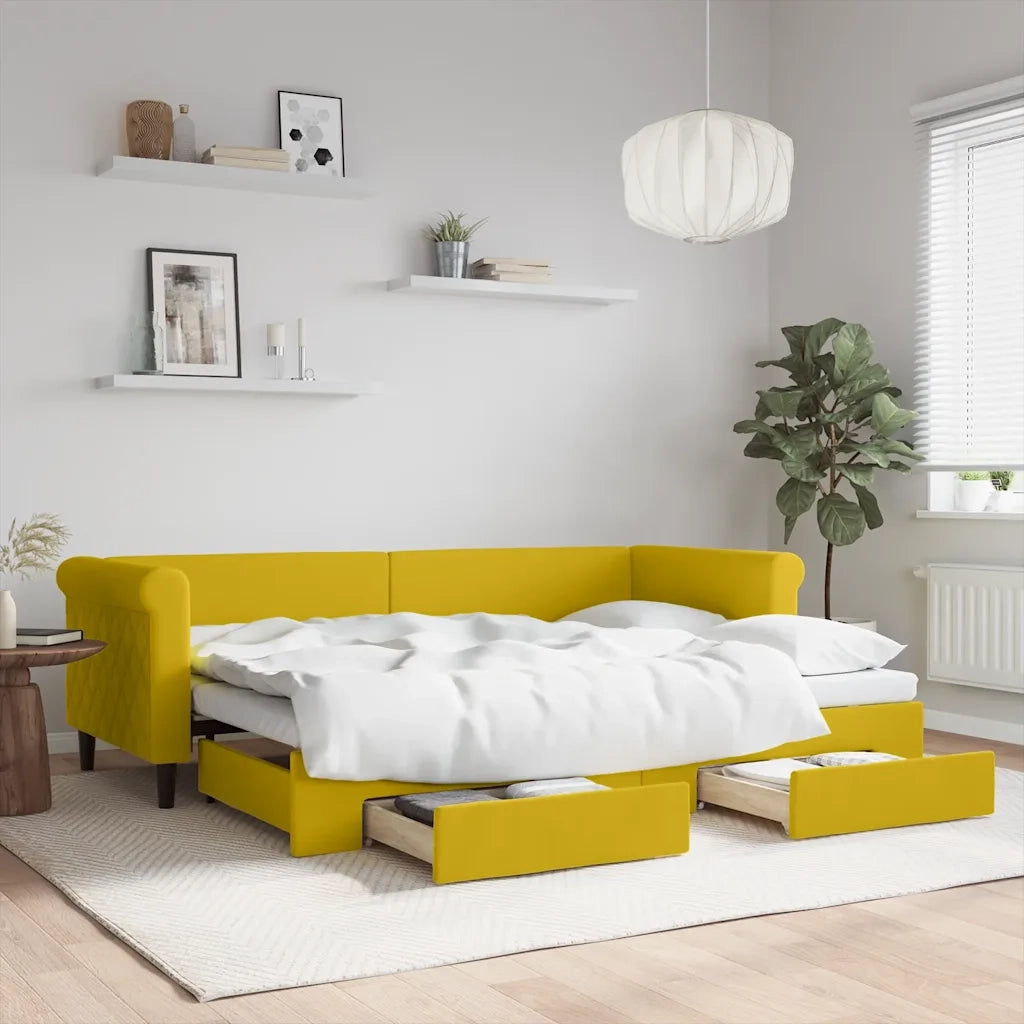 Divano Letto Estraibile con Cassetti Giallo 80x200cm in Velluto 3197817